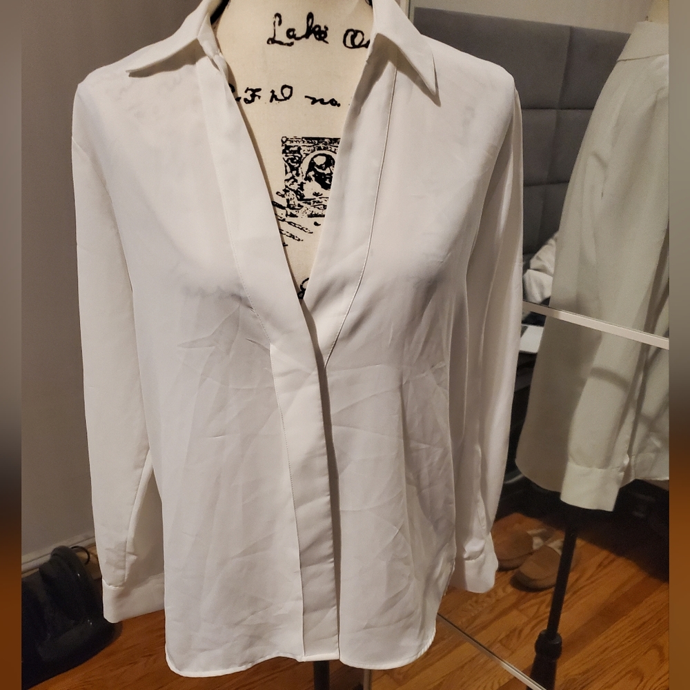 Zara White Collared Hidden Button Down Blouse - image 3